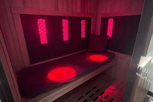 Infrared sauna room with red light therapy at CMR Health Group in Yorkville, IL