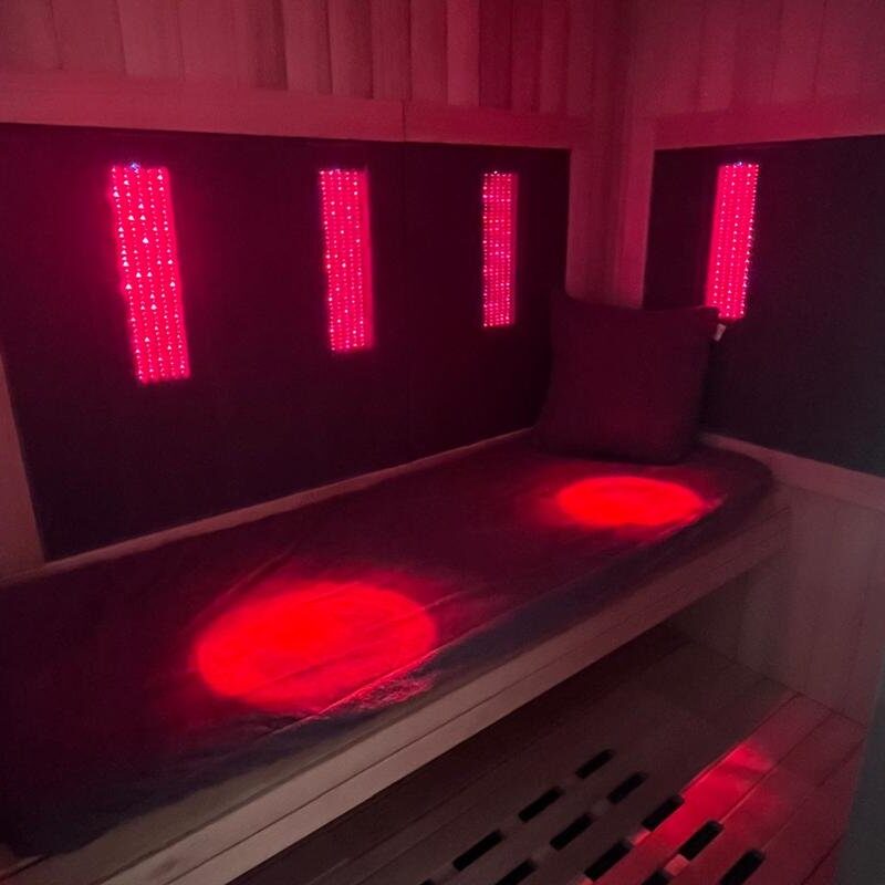 Infrared sauna room with red light therapy at CMR Health Group in Yorkville, IL