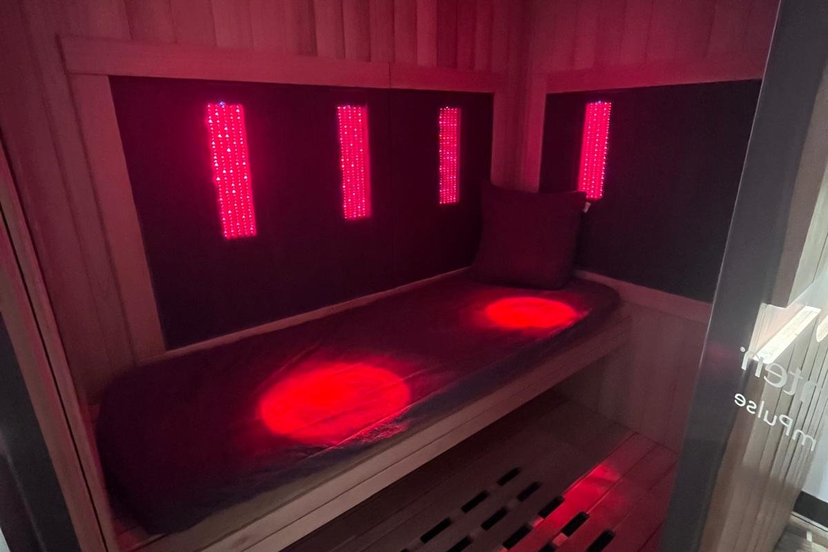 Infrared sauna room with red light therapy at CMR Health Group in Yorkville, IL